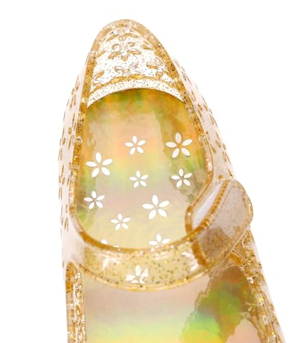 Image of Princess Dress Sandals Jelly Shoes for Toddler Girls Size 8, Blue Bird Nest Layered Lines Mary Jane Flats Childrens Clear Glitter with Hollow-Carved