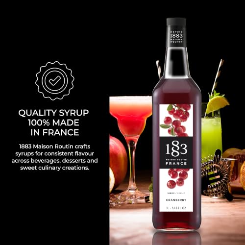 Image of 1883 Cranberry Syrup for Drinks, Made in France, 1 Liter Plastic Bottle