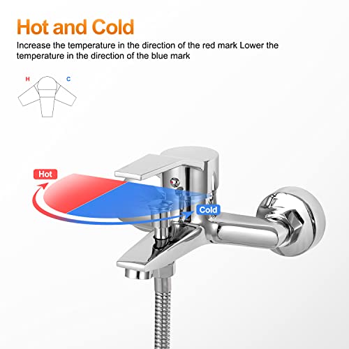 Badewannenarmatur mit Brause, Wannenarmatur Chrom, Mischbatterie Badewanne mit Druckschalter, Armatur Badewanne H59 Messing, Armatur Badewanne Dusche mit Handbrausehalter - Image 3