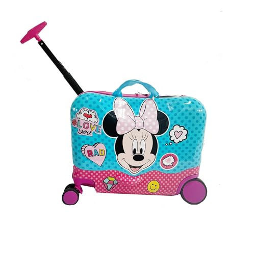 Disney Minnie Mouse Ride on Suitcase for Kids, 18'' Toddler Carry-On Luggage With Wheels, Cute Lightweight Kids Travel Suitcase Trolley