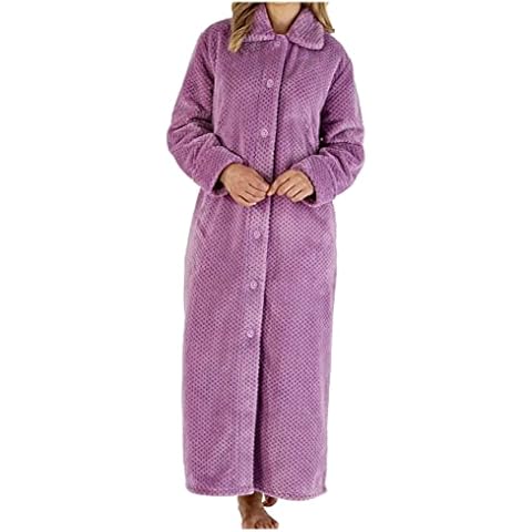 Slenderella Womens Winter Soft Thick Light Purple Waffle Fleece Collared Light Purple Button Up Dressing Gown House Coat Large 16 18 Cover