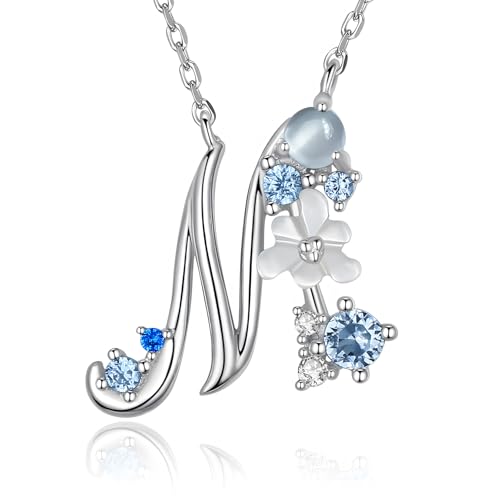 VIKI LYNN Collier Pendentif Lettre Initial M en Mon Collier Prénom Personnalisé en argent fin 925 et Oxyde de zircon Idée cadeau noël pour vos amis Vente...