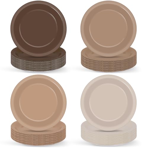 100Pcs Brown Paper Plates 9 Inch Gradient Brown Plates Disposable Round Dessert Plate Colored Party Tableware Solid Color Paper Plate Winter Table Decors for Birthday Gatherings Outdoor Party