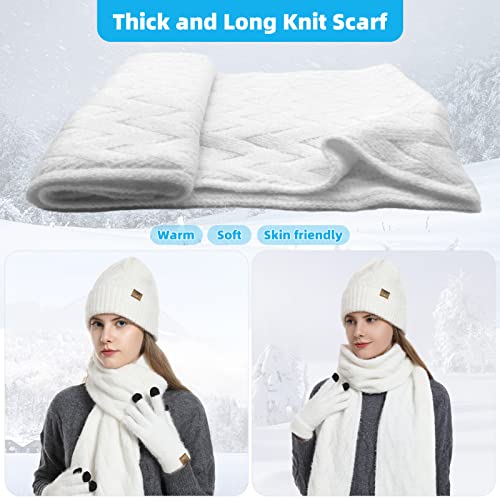 INSISMY Mütze Schal Set und Handschuhe für Damen Beanie Mütze Winter mit Fleecefutter and Touchscreen Handschuhe Langer Schal 3 in 1 Set