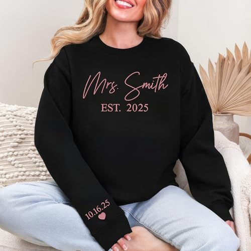 Custom Embroidered Mrs Sweatshirt, Wife shirts, Future Mrs Hoodie, Bride Sweatshirts, Personalized Gifts for Wedding Engagement, Bachelorette Party Gift Style 53