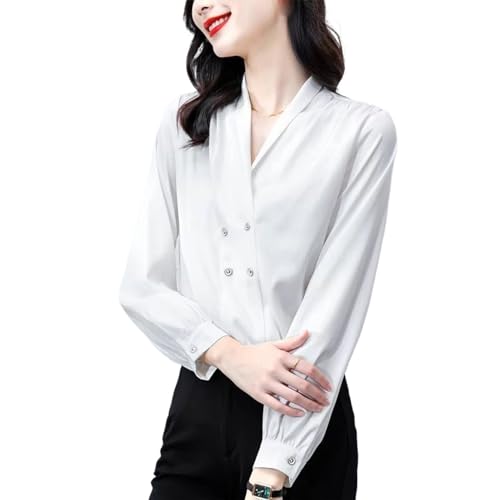 Chemise en satin manche longue femme élégante boutonnée pour style bureau