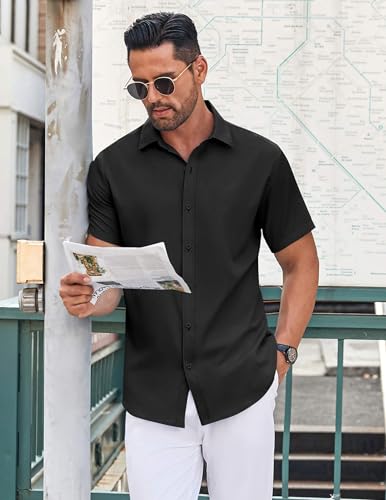 COOFANDY Men's Button Down Shirt Short Sleeve Dress Shirt Casual Beach Summer Wedding Shirt2