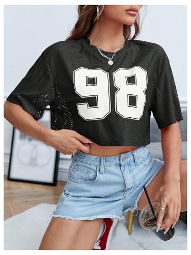 Verdusa Women's Cropped Jersey Shirts Graphic Tees Waffle Short Sleeve Vintage T Shirts Crop Tops3