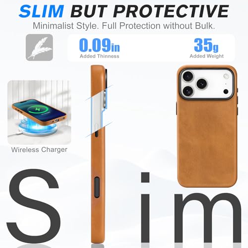 Image of SHIELDON Genuine Leather Case for iPhone 17 Pro Max 6.9 inch, Retro Light Brown | for MagSafe, Magnetic Wireless Charging, Camera Button, Metal Buttons, Camera Bezel, Non-Slip, Shockproof, Anti-Scratch, Slim