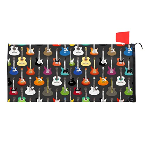 Music Pattern Guitar Mailbox Covers Magnetic Standard Size 20.8 X 18 Mailbox Cover Mailbox Wraps Post Letter for Outside Home Garden Decorations