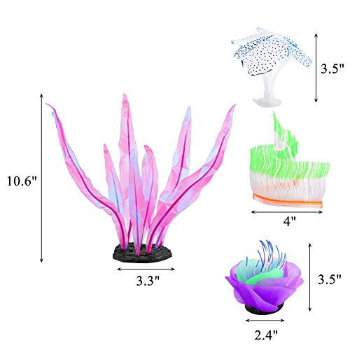 Image of Lpraer 5 Pack Glow Aquarium Decorations Kelp Big Small Anemone Lotus Coral Simulation Glow Plant Glowing Effect Silicone for Fish Tank Decorations