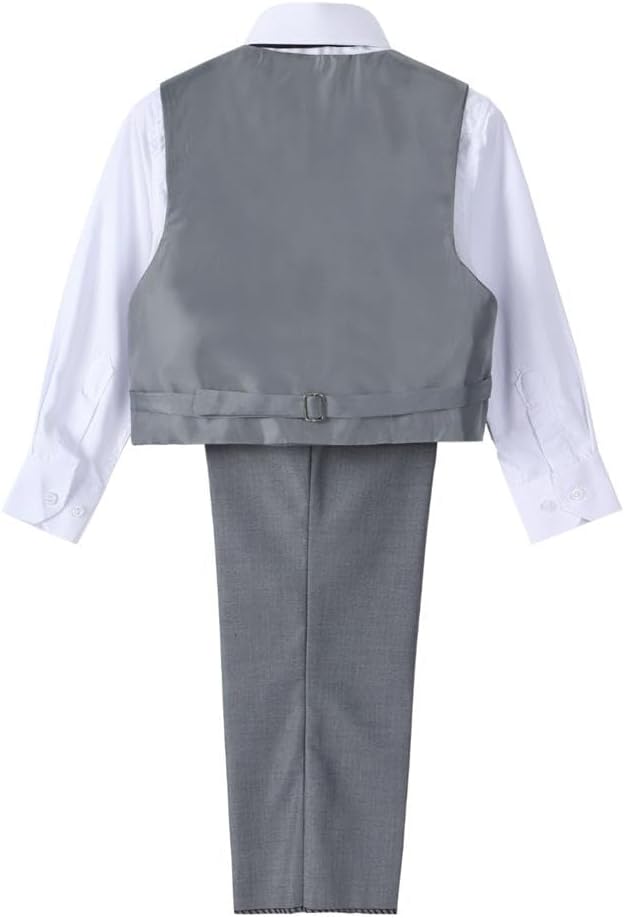 Dressy Daisy 5 Pieces Boys Tuxedo Suit Set Formal Wear Outfit with Blazer & Vest for Toddler Kids 2T -8, Navy/Black/Grey