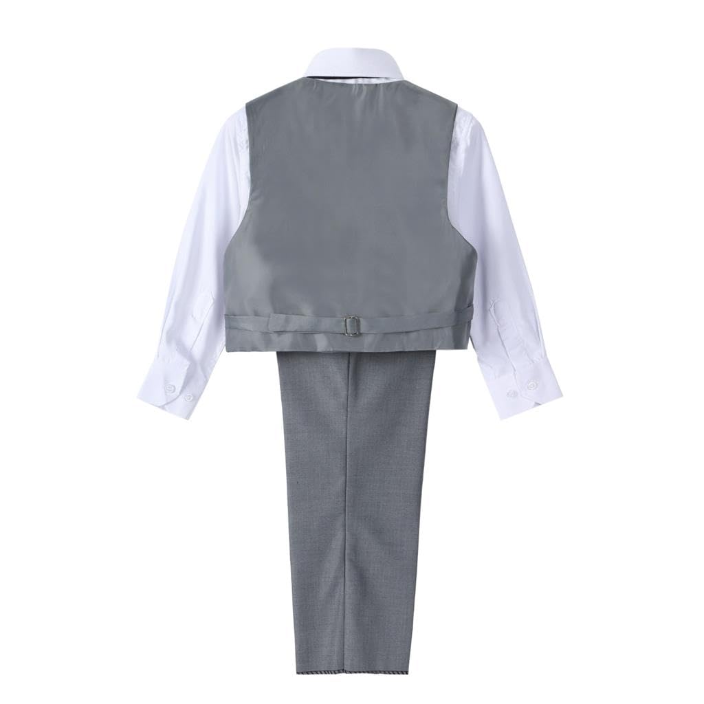 Lito Angels Smoking Grigio Completo Elegante per Bambino, Set 5 Pezzi (Giacca, Gilet, Camicia, Cravatta e Pantaloni) Taglia 5 a 13 Anni