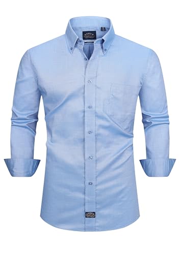 Eagle Men's Long Sleeve Oxford Button Down Shirt, Blue, Multiple Sizes, Regular Fit, Stretch Collar, Cotton2