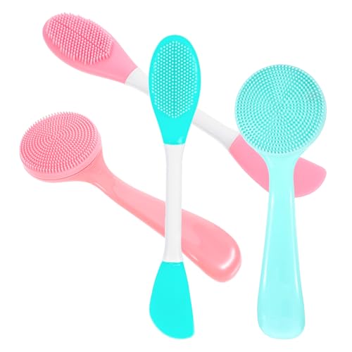 Heclia 4Pcs Facial Cleansing Brush, 2 in 1 Silicone Face Mask Brush and Scrubber, Manual Face Scrub BrushsFor Exfoliating, Remove Blackheads, Makeup Skincare Removal, Applicator for Mud, Body Lotion