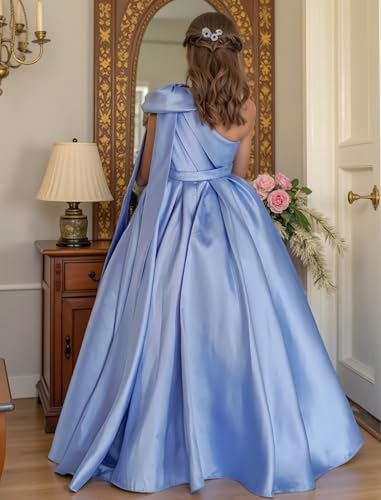 One Shoulder Flower Girl Dresses for Wedding Satin First Communion Dress Princess Pageant Ball Gown with Bow2