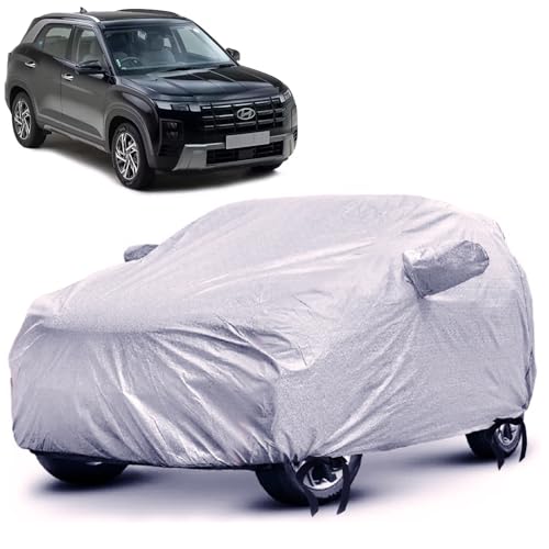 Image of SENSI Waterproof, UV Protection Car Cover for Hyundai Creta with 4 Tyre Belts & Mirror Pockets|, 3-Layer Stitched, Cover - Protects Against Dust, Sun & Rain
