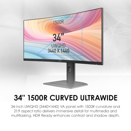 Image of msi PRO MP341CQPHG E12 34 inch VA 3440x1440(UWQHD) Computer Monitor,120Hz,Adaptive-Sync,HDMI,DisplayPort,Type C,VESA,Height Adjustable,Speaker,1ms,Black