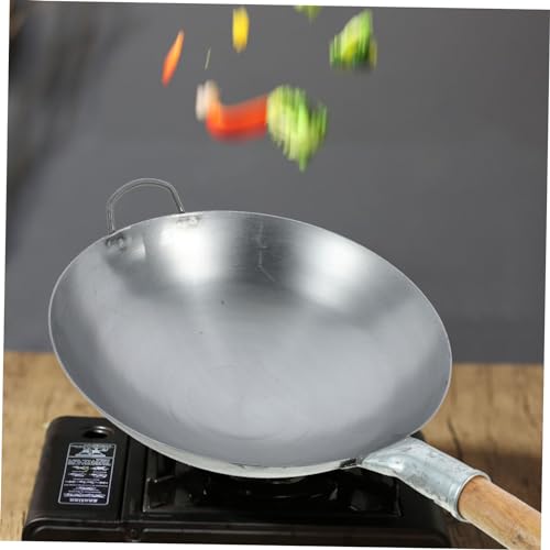 Wok de hierro grueso con mango resistente gris miniatura 2