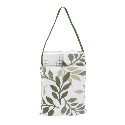 C&F Home Sage Foliage & Plaid Towel & Tote Bag Gift Bundle S/3 Green