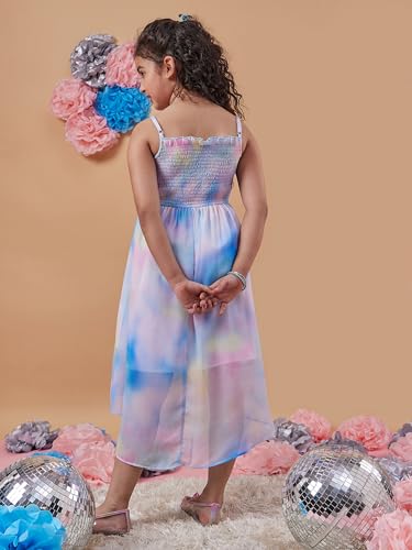 Image of Pspeaches Girl's Tie Dye Shoulder Strap Georgette Fit Flare Midi Dress Stylish & Trendy