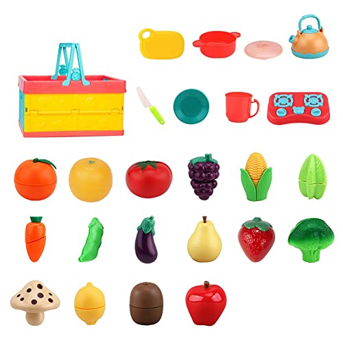 Jeenuuder Frutas y Verduras para Niños Cortar y Simulación Casa Cocina Juego de 25 Piezas Adecuado para Niños