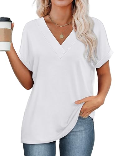 Image of WIHOLL Womens Summer Tops Short Dolman Sleeve Shirts 2026 Fashion V Neck Outfits Clothes