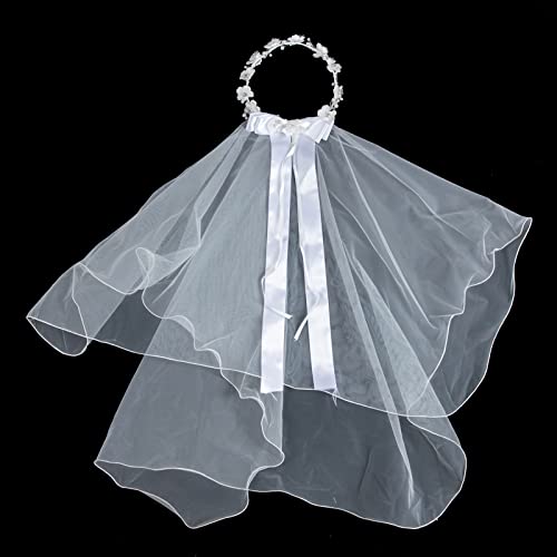 DDazzling Flower Crown Girls First Communion White Floral Wreath Lace Veil3