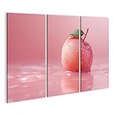 islandburner Bild auf Leinwand Frischer Apfel mit Wassertropfen auf glänzender, rosa Oberfläche Küche Obsthandel Leinwandbild