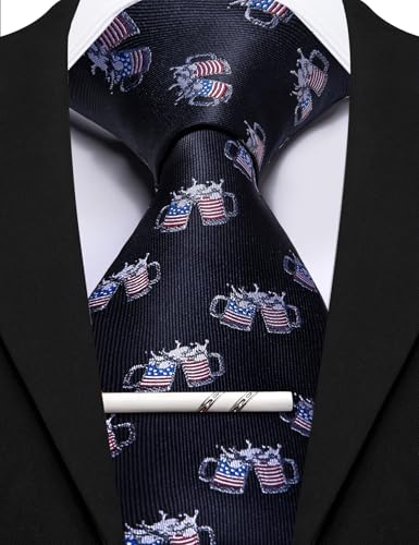 Image of Barry.Wang Silk Ties for Men Fun Necktie and Tie Clip Set for Wedding Party Business Formal Extra Long