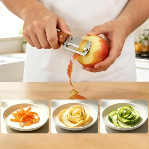 Image of Vegetable Peeler with lid Stainless Steel Blade Peeler Multipurpose Kitchen Peeler Fruit Potato sabzi Peeler Ergonomic Wooden Handle Rust Resistant Heavy Duty Tool Precision Cutting Easy Peeling (2)