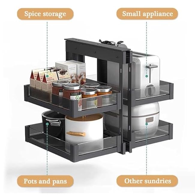 Corner Pull Out Baskets for Kitchen Storage Cabinet, 4 Metal Sliding Drawers, Fits 61-64cm Cabinets, Left & Right Hand Design, Space-Saving Organizer Solution