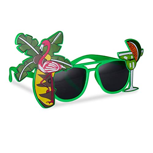 Relaxdays 10 x Hawaii Cocktail Party Glasses with Palm Trees, Gag Glasses, Carnival Sunglasses, Green