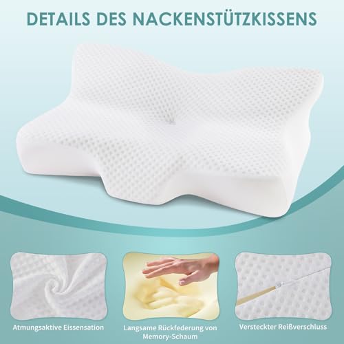 Silkena Memory Foam Kissen, Ergonomisches Kopfkissen, Nackenkissen Kopfkissen, Antischnarchkissen Stützendes Kissen, Geeignet für Seiten-, Rücken-und Bauchschläfer, Weiß