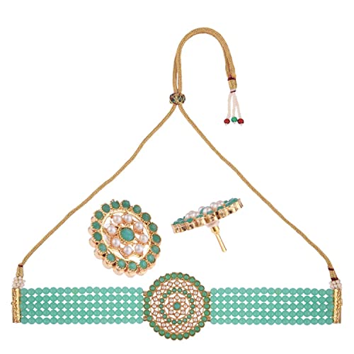 Efulgenz Indian Jewelry Set Crystal Faux Pearl Multi Layered Strand Beaded Choker Necklace Earrings Bollywood Jewelry Set4