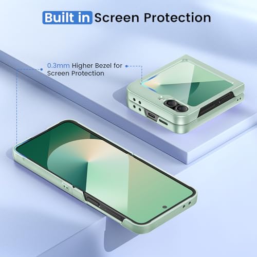 Image of Ruky for Galaxy Z Flip 6 Phone Case, Built-in Back Screen Protector, Hard PC Ultra Slim Anti-Scratches Shockproof Wireless Charging Phone Case for Samsung Galaxy Z Flip 6, Mint Green