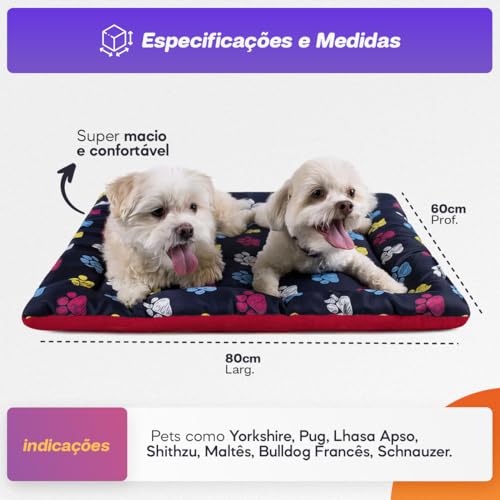 Colchonete para Cachorro Dupla Face Caminha Pet 80x60 Patas Coloridas