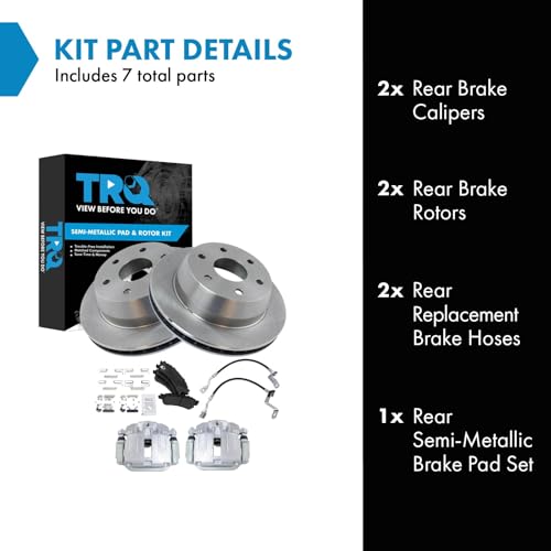 Image of TRQ Rear Brake Pad and Rotor Set Semi Metallic Calipers Compatible with 2001 Chevrolet Silverado 1500 Sierra 1500