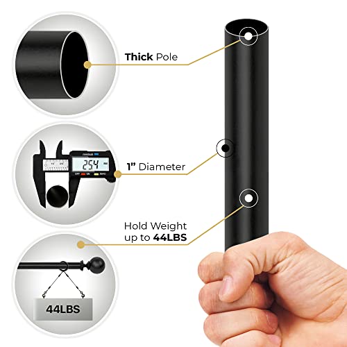 Image of Deco Window 36 to 66 Inch Adjustable Curtain Rod for Window & Door with Ball Finials Extendable Iron Pole for Home Hotel Living Drawing Room (1 inch Diameter, Black)
