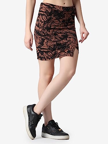 Image of POPWINGS Women Casual Pencil Slit Printed Skirt for Women | Summer Skirt for Women | Concert Slit Short Skit for Women