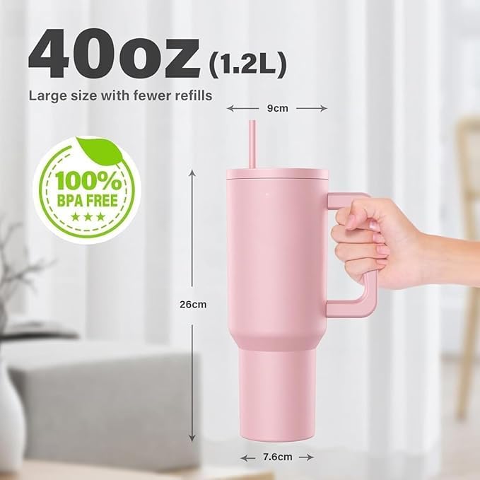 KRIVAZ 1200ml Steel Tumbler with Straw, Pink 1.2 L - Image 4