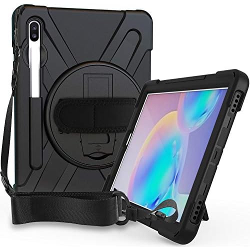 ProCase Galaxy Tab S6 10.5” 2019 Case with S Pen Holder (Model SM-T860/T865/T867), Rugged Heavy Duty Shockproof Cover with Hand Strap Rotating Kickstand Protective –Black