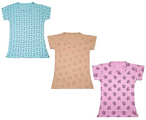 Image of indi weaves Girls Printed Cotton Half Sleeves Tshirts (Pack of 3)