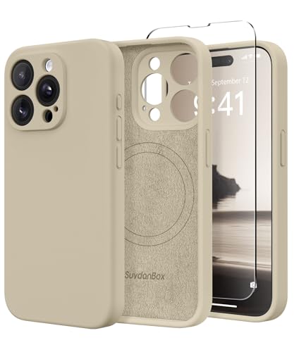 Image of Magnetic for iPhone 15 Pro Max Case, Compatible with MagSafe, [Full Camera Protection][Screen Protector] Silicone Shockproof Protective Phone Case for iPhone 15 Pro Max 6.7 inch, Khaki
