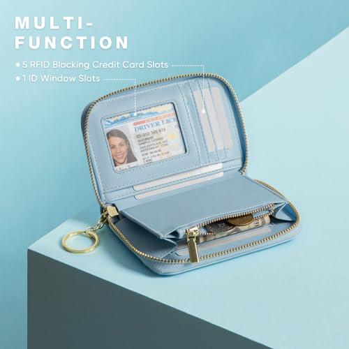 Wallet Women Zipper Bifold Small Leather Card Holder Wallet RFID Blocking with ID Window and Coin Pocket Blue2