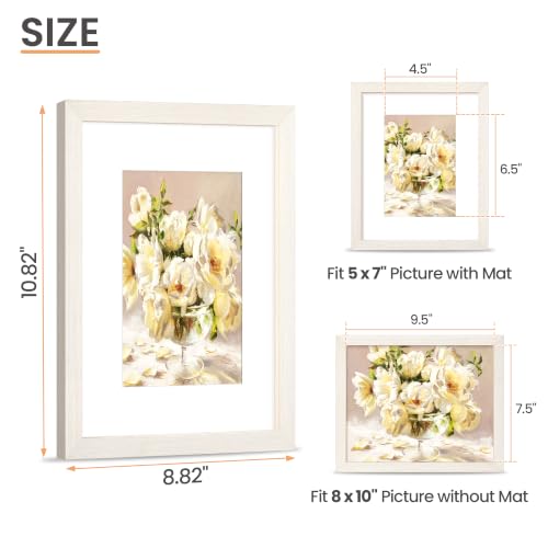 Image of upsimples 8x10 Picture Frame Solid Wooden, Nursery Decor, 1Pack White | 100% Solid Wood, Fit 5x7 with Mat and 8 x 10 Photo, Wall Decor or Tabletop Display, Safe For Nursery Kids Room Wedding