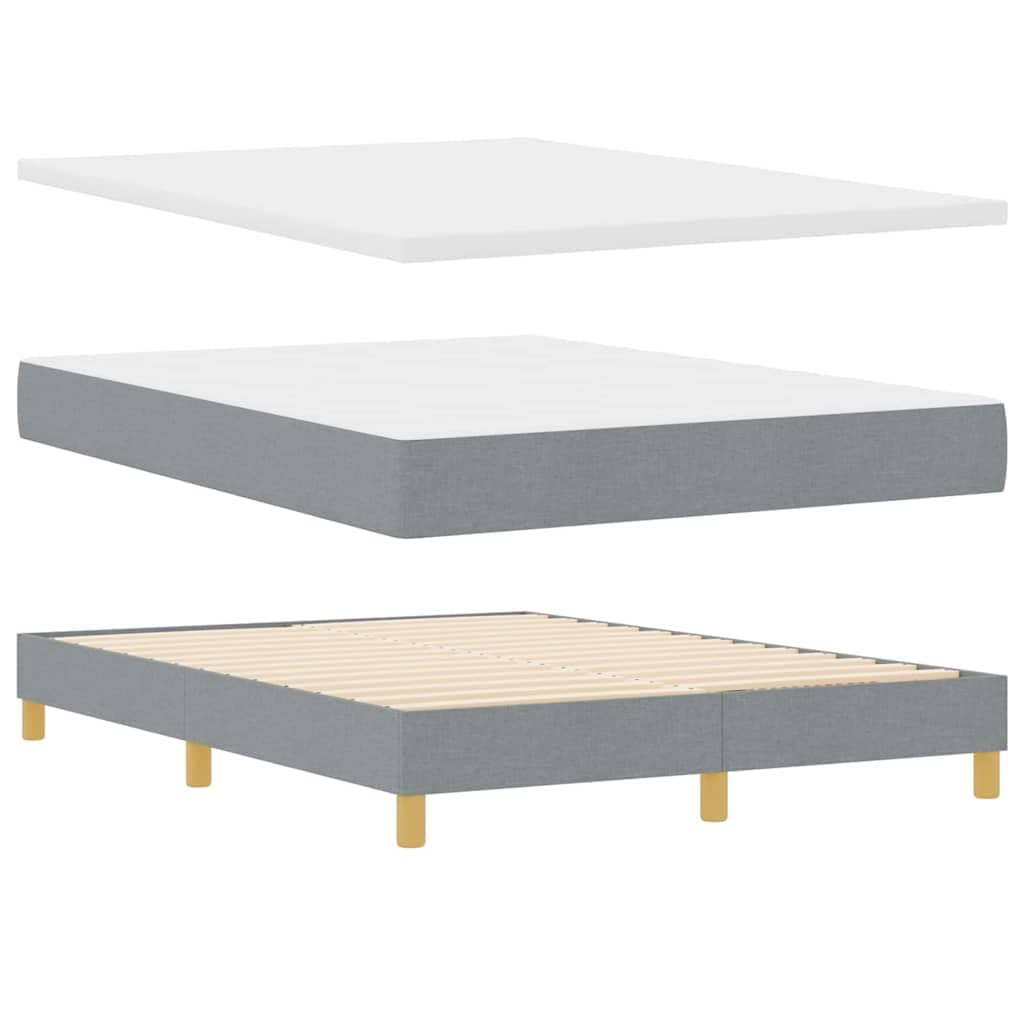 Cama con somier con colchón gris claro, 140 x 190 cm, funda de tela, cabecero ajustable, marco de madera estable, núcleo de muelles ensacados para parejas, dormitorio moderno