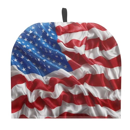 Image of Patriotic American Flag Tea Cozy Teapot Cosy Insulated Tea Kettle Quilt Breakfast Warmer Kettle Pot Dust Cover for Teapot for July 4th Independence Day Decor