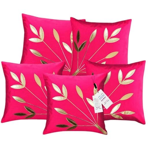 Image of Golden Floral Cushion Covers, 16x16 Inch, Set of 5 (Rani)