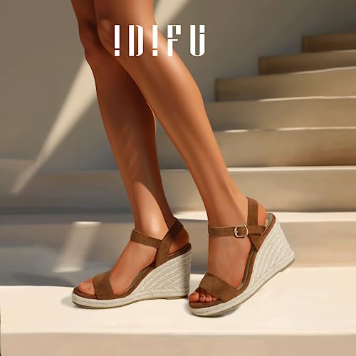 Image of IDIFU IN4 Espadrille Wedge Sandals for Women Open Toe Ankle Strap Platform Wedges Heels Causal Summer Wedge Shoes Comfortable Espadrilles Wedges